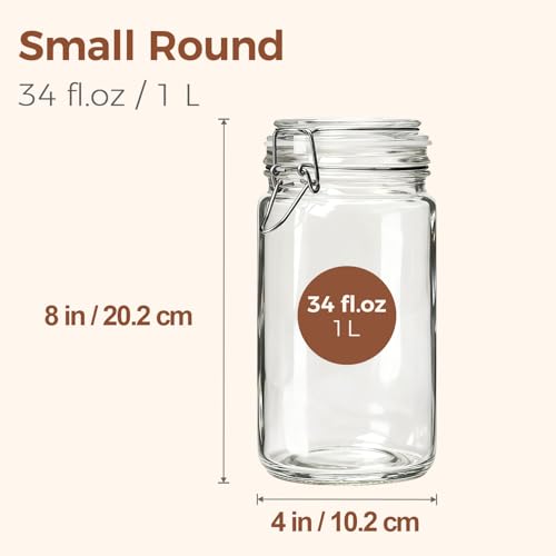 Glass Pantry Jars with Airtight Lids 34 oz 3 Pack Coffee Canisters (34 fl oz x 3)