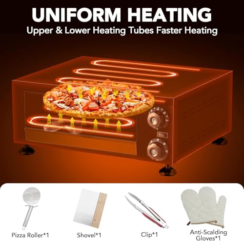 Commercial Electric Pizza Oven 12 in 1100W Sealed Stainless Steel Countertop Pizza Maker with Timer for Restaurant