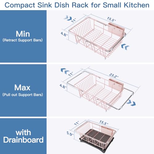 Pink Dish Drying Rack in Sink with Drainboard and Utensil Holder (Pink / For 12"-30"w Sink, with Drainboard)