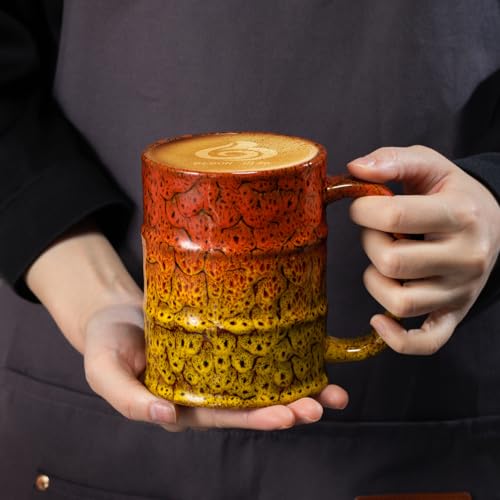 Coffee Mug 20 Oz Coffee Cups Ceramic Tea Cup Large Coffee Mug for Office and Home (Brown and Yellow)