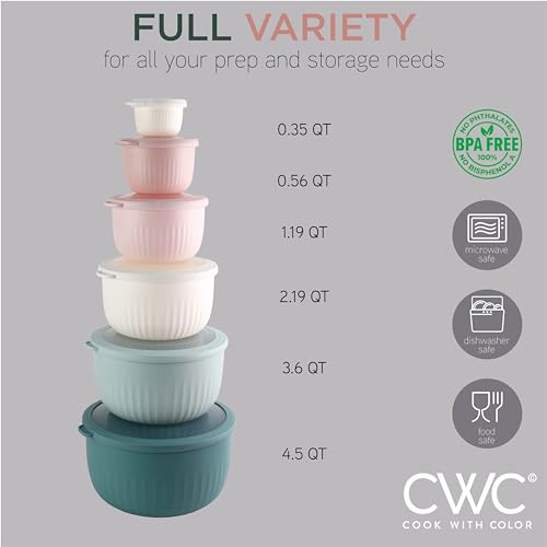 Prep Bowls with Lids (Teal and Pink / 12 Piece Set - Deep Bowls)