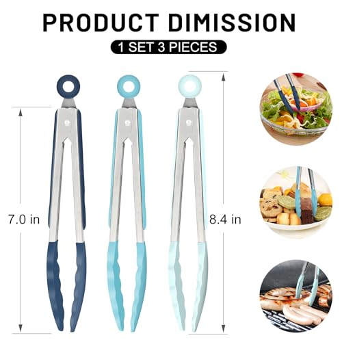 Small Silicone Kitchen Tongs 7 (Gradient Blue)