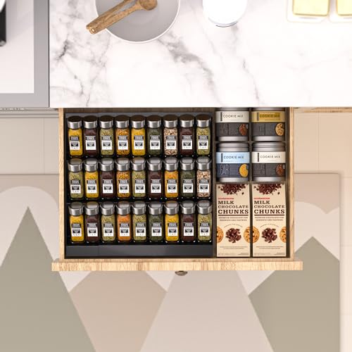 Expandable Metal Spice Drawer Organizer (Black / 2PACKS/BLACK/3-TIER)