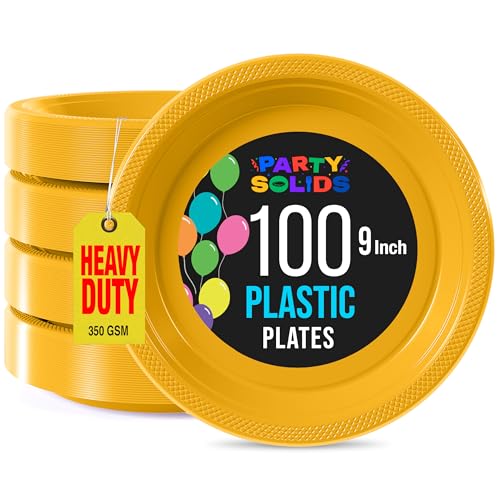 Sturdy Yellow Plastic Plates 9" Party Plates 100 Pcs (9 inch / Yellow)