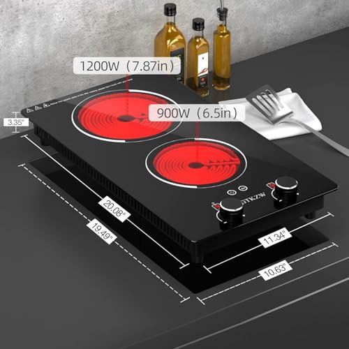 110v Electric Cooktop 2 Burners 12'' Electric Stove Top Knob Control (Black 2 Burner)