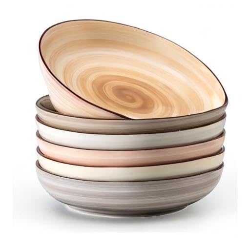 6 Pack Ceramic Pasta Bowls (Neutral)