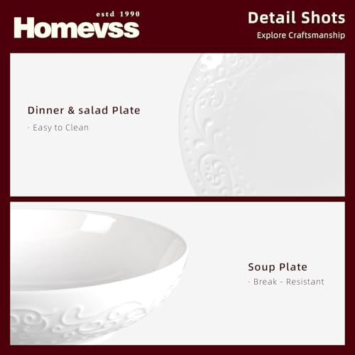 HomeVss New Bone China Embossed Italy Countryside 18pc Dinnerware Set (White / Service for 6 - 18pc Set)