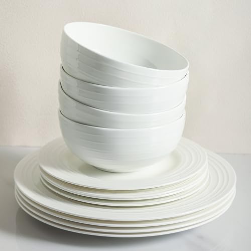 Bone China Round Swirl Design 32 Piece Dinnerware Set (Swirl - White / 32 Piece Service for 8)