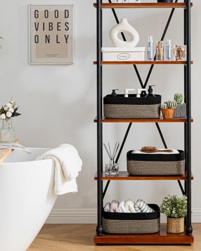 Small Woven Storage Basket for Organizing (Black & Brown / 13.5"L x 9.5"W x 5"H)