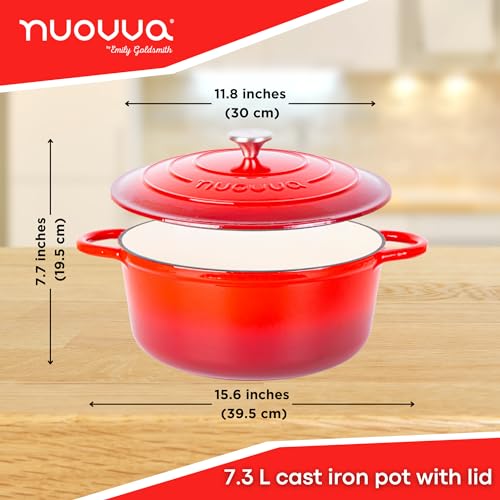 Cast Iron Dutch Oven with Lid (Red / 7.3-Quart - Deep)