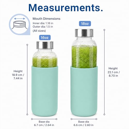 18 oz Glass Water Bottles with Lids and Silicone Sleeve 4 Pack (silicone sleeve-4pack / 18 Ounces)