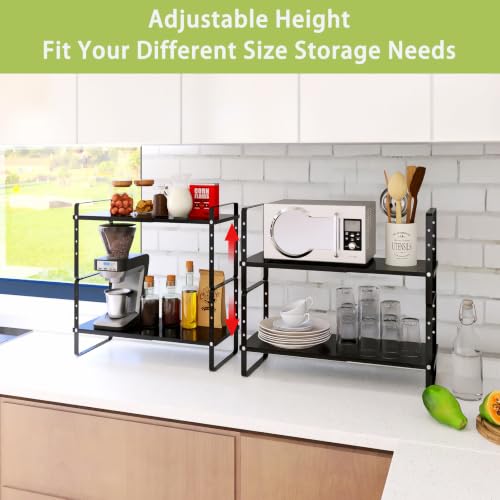 Expandable Cabinet Shelf Organizer Rack (7.87''D*13-20''W*8.27''H / Black-1 Pack)