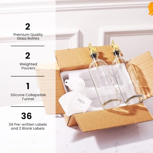 Oil and Vinegar Dispenser with Metal Pour Spout (500ml, Set of 4 Bottles / Gold)