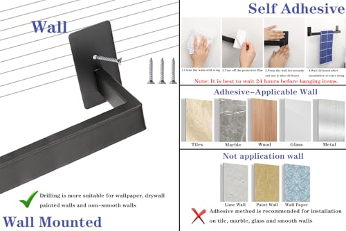 Bathroom Towel Bar Self Adhesive (Black / 24 IN)