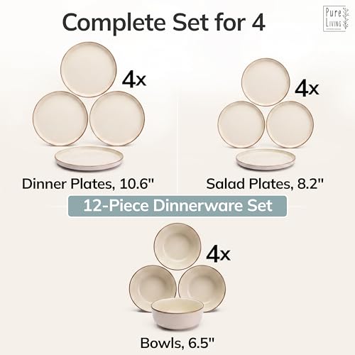 12 Piece Stoneware Dinnerware Set for 4 (Rustic / Beige / Set for 4 (12pcs))