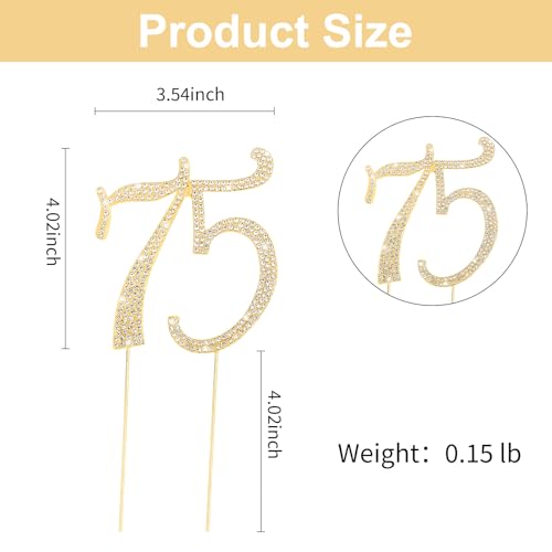 Gold 75th Birthday Cake Topper Rhinestones Cake Decorations for 75th Birthday Party (75th- Gold)