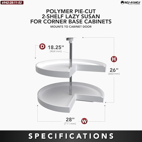 2 Tier Pie Cut Plastic Lazy Susan for Corner Base Cabinets (White / 28" W)