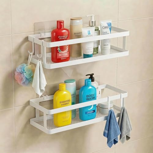 2 Pack Minimalist Shower Caddy Wall Mount (White / Minimalist Open (12.6" Wide))