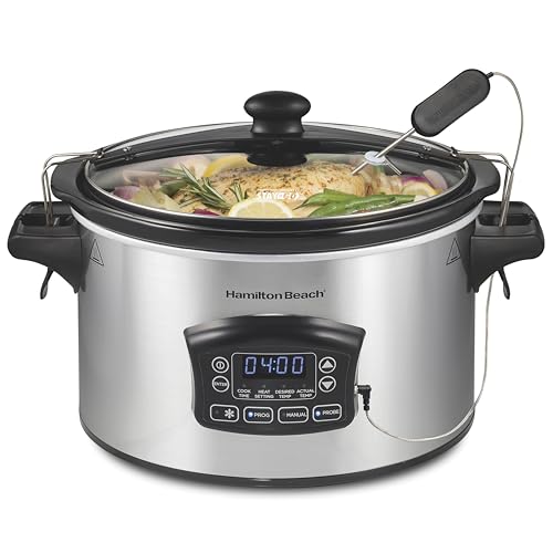 Portable 6 Quart Set & Forget Programmable Slow Cooker (Defrost, Silver)