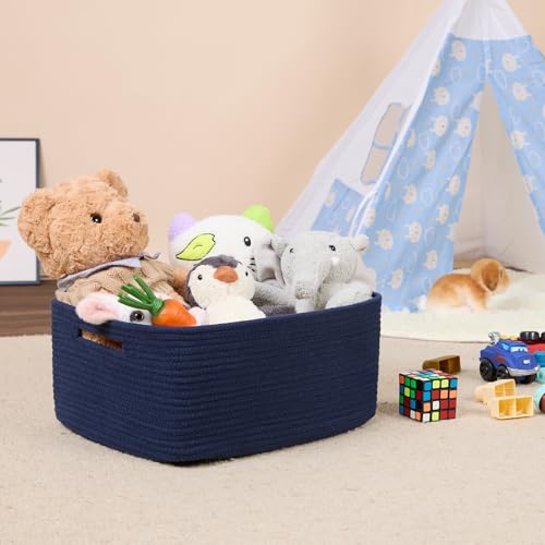 Large Storage Baskets for Shelves (2pcs-L17×W13×H7.5" / Navy Blue)