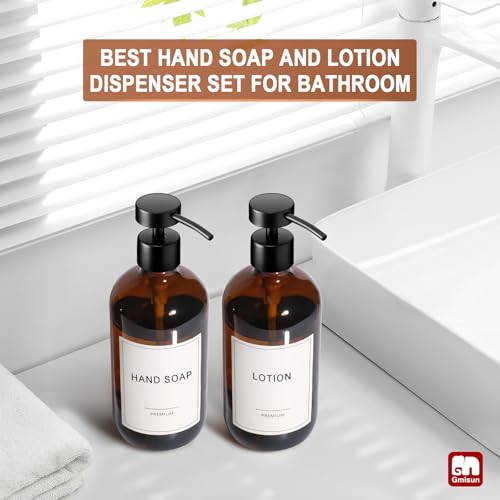 Amber Glass Soap Dispenser (Amber Bottle + Black Flat Pump / 6 Pack)