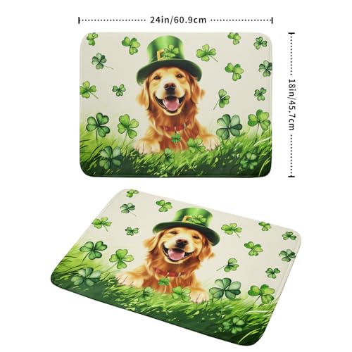 St Patrick's Day Dog Dish Drying Mat 18x24 inch Green Shamrock Dishes Pad Absorbent Microfiber Dish Drainer Mat for Kitchen Counter Coffee (Shamrock Dog / 18 x 24 inch)