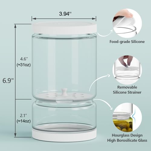 Glass Pickle Container with Strainer (White / 45oz*1pc)