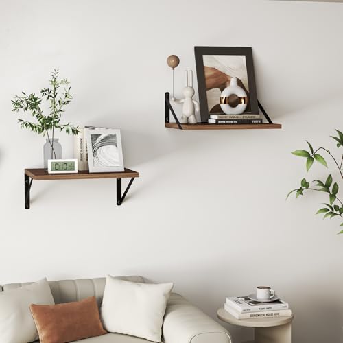 28W x 12D Deep Floating Shelves Set of 2 Walnut (Walnut With Black Metal Bracket / 28Wx12Dx5.8H)