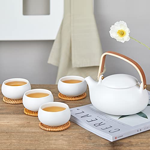Japanese Tea Set with 4 Cups (03-White Teapot/4 Cups)