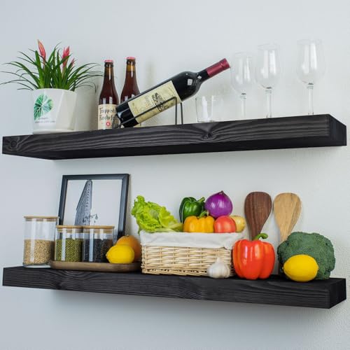 Wood Floating Shelves Set of 2 (Black / 36'' x 8''x 2''(set of 2）)