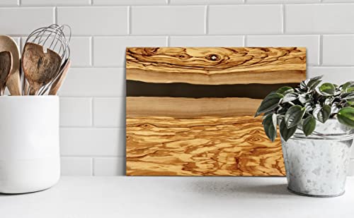 Handcrafted Italian Olive Wood Cheese & Charcuterie Board Set with Unique Black Resin Artwork (Black)
