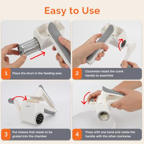 Patented Handheld Parmesan Cheese Grater with 2 Rotary Drums