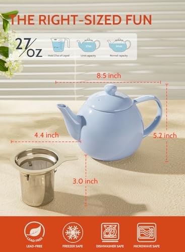 Teapot Porcelain Tea Pot with Stainless Steel Infuser (Lilac / 27oz (with infuser))
