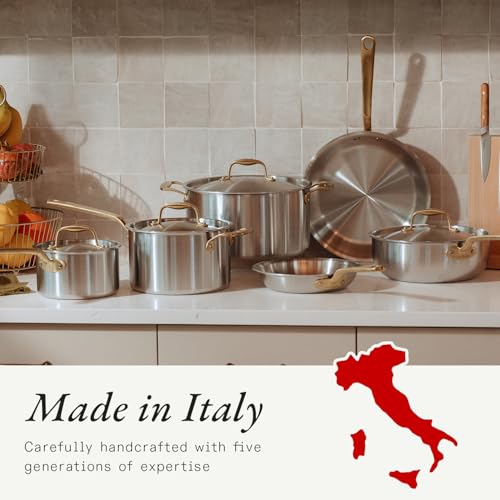 Cookware 10 Piece Stainless Steel Pot and Pan Set (Brass)