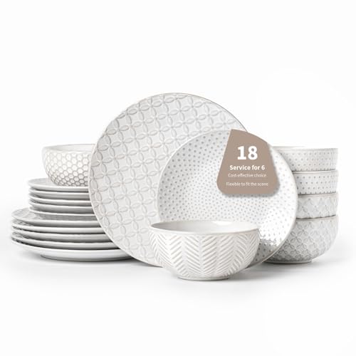 18 Piece Embossed Dinnerware Sets for 6 (White-Mixed Embossment / Service for 6 (18pcs))
