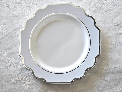 OCCASIONS Disposable Plastic Plates for 25 Guests (200 Piece (25 Guest) / D. Imperial Blue & Silver)