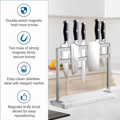 Magnetic Knife Block with Marble Base (White / No Shield)