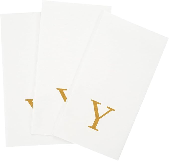 Luxenap 15.8 X 7.9 Inch Linen-Feel Guest Towels, 2000 Lettered Hand Towels - Gold Letter 'Y', Sans Serif Font, White Paper Dinner Napkins, airlaid, For Restrooms And Tables - Restaurantware