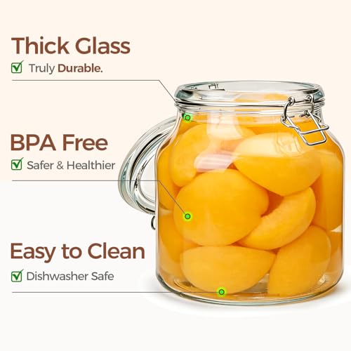 Glass Pantry Jars with Airtight Lids 74 oz 2 Pack Large Wide Mouth (74 fl oz x 2 - Wide Mouth)