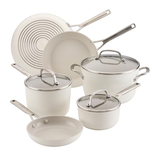 Hard Anodized Induction Cookware Set (Porcelain / 9 Piece Cookware Set with Stainless Steel Handles)