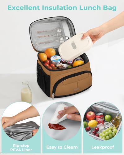 Lunch Box for Men Women Insulated Lunch Tote Cooler Bag Lunchbox (Coffee / Large)
