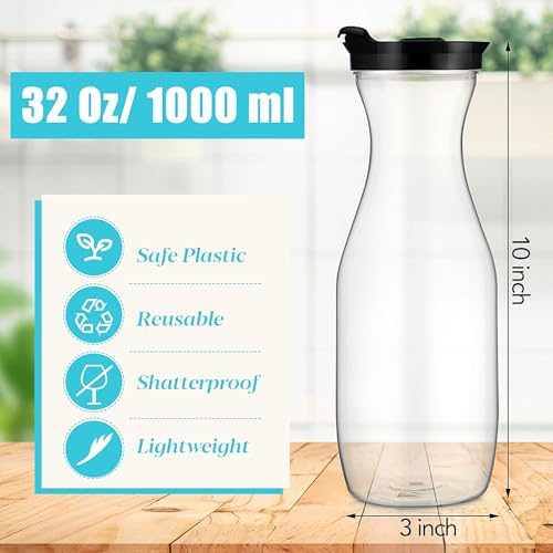 24 Pcs Plastic Water Carafe with Lid 32 Oz Clear (White, Black Cap)