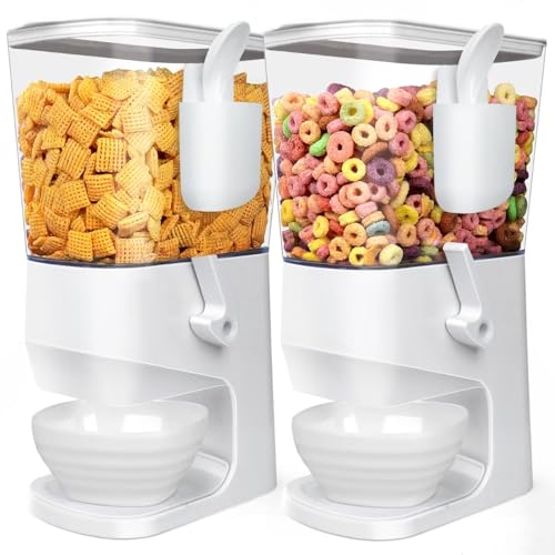 Cereal Dispenser Countertop Wath Bowls and Spoons（2pcs White） (3.5Qt & White & 2pack)
