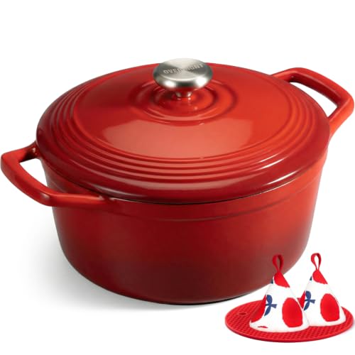 Enameled Cast Iron Dutch Oven (5.5 Quart / Red)