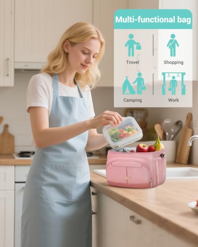 Lunch Box for Men Women Insulated Lunch Tote Cooler Bag Lunchbox (Pink / Large)