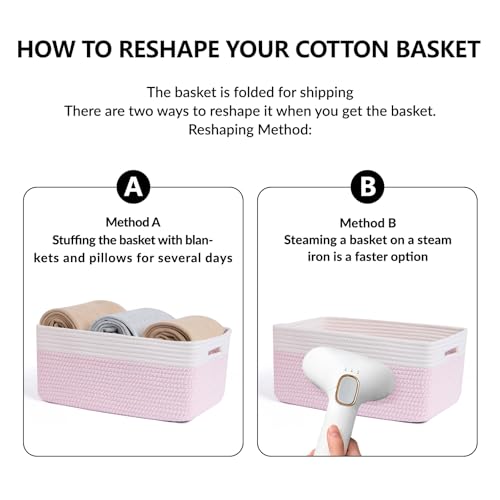 Large Storage Baskets for Organizing (4pcs-L17×W13×H7.5" / Woven Pink)