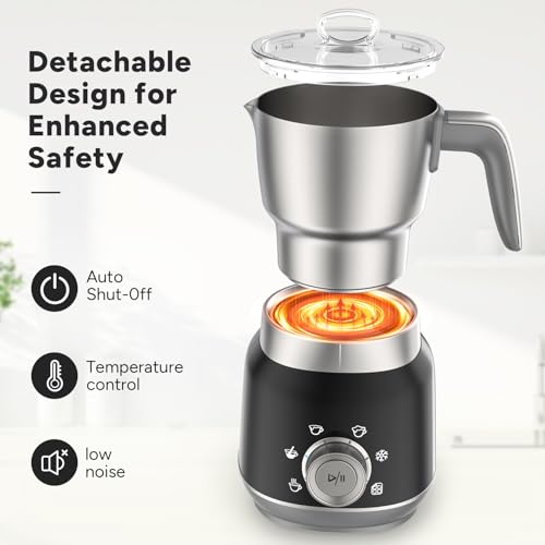 6-in-1 Electric Milk Frother and Steamer with Detachable Cups, Automatic Cold and Warm Foam Maker for Lattes/Cappuccinos/Hot Chocolate, Dishwasher Safe Black (black-4)