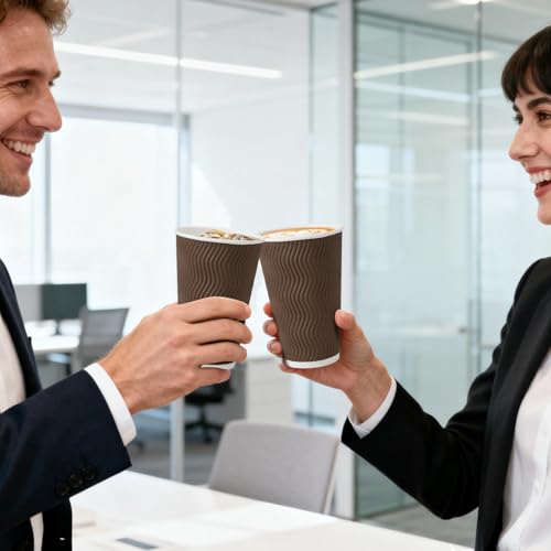 500 Pack 16oz Insulated Disposable Paper Coffee Cups Brown (Brown-500 / 16 oz)