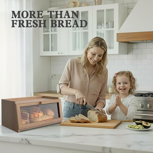 Bread Box for Kitchen Countertop (Wood Color / 1‑tier)