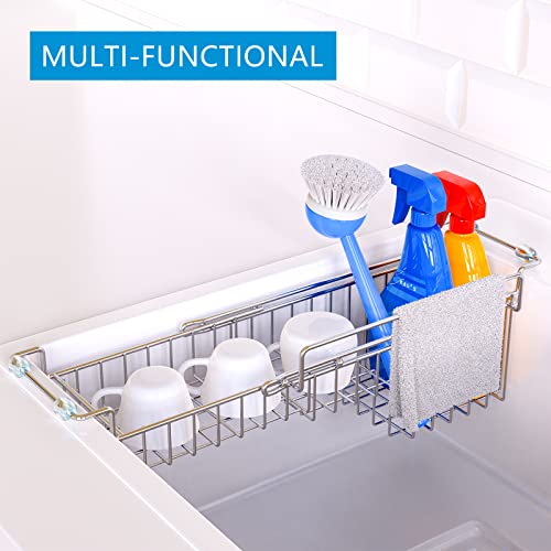 Over The Kitchen Sink Caddy Sponge Holder Organizer Drying Rack Expandable for Sponge Brush Soap Dish Cloth Rag (12.25" to 17.25")